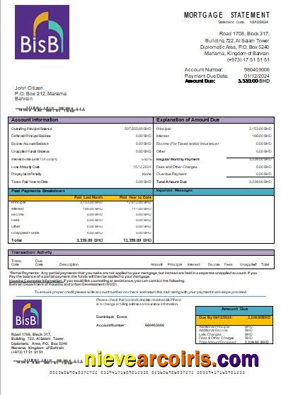 Bahrain BISB bank mortgage statement